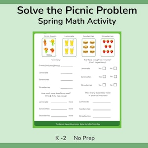 Activité mathématique du printemps, de la maternelle à la 2e année | Feuille de travail sur la résolution de problèmes | Tâche mathématique réelle | Imprimable sans préparation