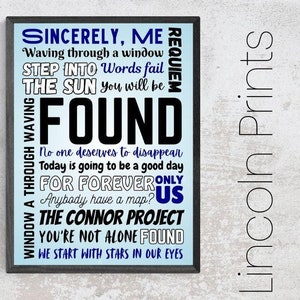 Dear Evan Hansen Musical Inspired Theatre Poster Print Art Quotes Typography West End Broadway Framed A3 16.5&quot; x 11.7&quot; Lyrics Ben Platt