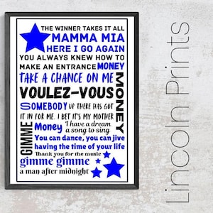 Mamma Mia Musical Inspired Theatre Poster Print Art Quotes Typography West End Broadway Framed A3 16.5&quot; x 11.7&quot; Lyrics Abba Amanda Seyfried