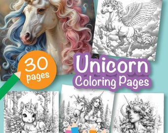 30 Unicorn  Coloring Pages, Unicorn Coloring Pages Printable, Coloring Book For Adults & Kids