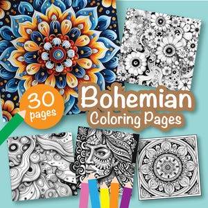 30 Bohemian Coloring Pages - Adults And Kids Coloring Book, Digital Coloring Sheets, Instant Download, Printable PDF File.