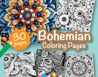 30 Bohemian Coloring Pages - Adults And Kids Coloring Book, Digital Coloring Sheets, Instant Download, Printable PDF File.