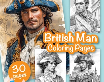 30 British man Colouring Pages for Adults and for Kids Grayscale Colouring, Printable PDF, Perfect for Stress Relief & Creativity