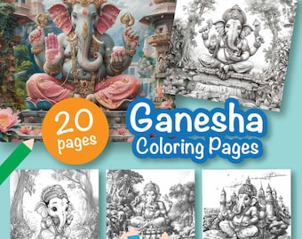 20 Lord Ganesha Coloring Pages, Coloring Pages Printable, Intricate Indian Art for Adults & Kids
