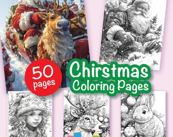 50 Christmas Coloring Pages, Christmas Printable, Christmas Activities, Coloring Book For Adults & Kids