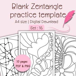10 pages blank Zentangle® practice sheet template,Zentangle pattern,string line Zentangle,easy and bold, relaxing coloring page,set 16