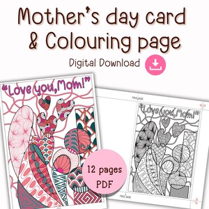 Zentangle® Mother's Day Card and Coloring Page (Digital Download)