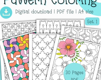 Relaxing repeat Patterns and flower coloring pages for Adults & Teens (30 Pages, Set 1)