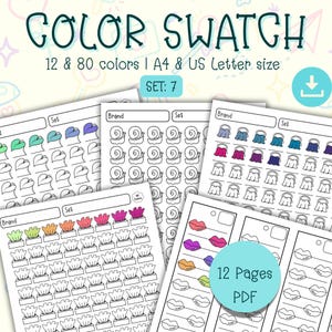 12 page of Color swatch chart with 6 cute and cozy doodle picture,digital download,Marker color test page,swatch template,blank color swatch