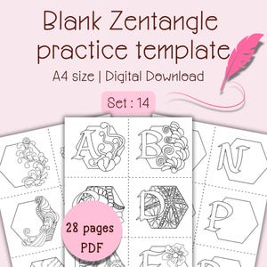 28 pages PDF file of blank Zentangle® practice sheet template with A-Z ,Zentangle pattern,string line Zentangle art,relaxing pattern ,set 14