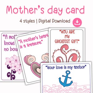 Cartão de dia das mães para impressão, cartão de felicitações em branco para impressão, download digital instantâneo, cartão de felicitações com rabiscos de coração, cartão de amor, arquivo PDF