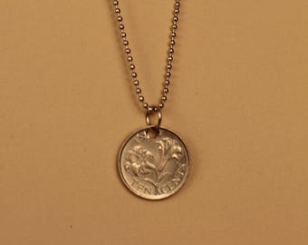 Bermuda 10 cent silver coin necklace