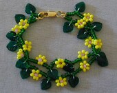Green&Yellow Daisy Chain Two-Stranded Beaded Bracelet~Daisy Bracelet~Spring Bracelet~Summer Bracelet~Hippie Bracelet~Seed Bead Bracelet