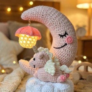 Moonlight Unicorn Night Lamp Crochet Pattern Pdf – Amigurumi Unicorn Lamp – Nursery Night Light Crochet – Baby Room Decor – ENG/français/DUTCH