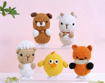 5 Walking Farm Animals Crochet Patterns - Dog, Fox, Chick, Cow, Sheep , Walking amigurumi , dog crochet, chick crochet , fox crochet