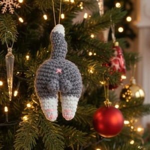 Patrón de crochet de trasero de gato, patrón digital, adorno navideño, divertido regalo de crochet, divertido trasero de gato de crochet, divertida decoración navideña de crochet