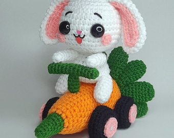 Cute Bunny in Carrot Car - Easter Crochet Amigurumi - easter crochet pattern - Easter bunny