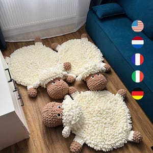 Häkelanleitung für flauschige Schafteppiche, Kinderteppich, Spielzimmerteppich, flauschiger Schafteppich gehäkelt, Mehrsprachig ENG/NIEDERLÄNDISCH/FR/Italienisch/Deutsch