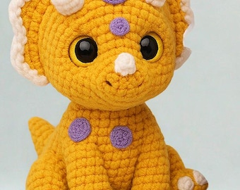 Baby Triceratops Dino Crochet Pattern , Triceratops amigurumi crochet pattern