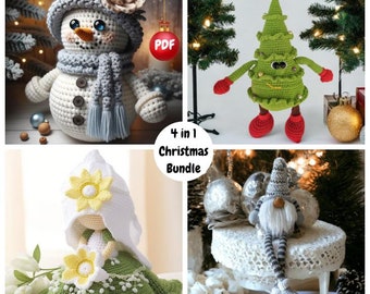 4 in 1 Christmas Crochet Patterns Bundle - Snowman, Gnome, Tree & Fairy Christmas - Stretchable baby toy crochet - pdf crochet - ENGLISH