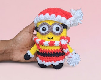 クリスマスミニオンサンタとエルフの編みぐるみPDF、クリスマスのかわいいかぎ針編み人形、インスタントデジタルダウンロード