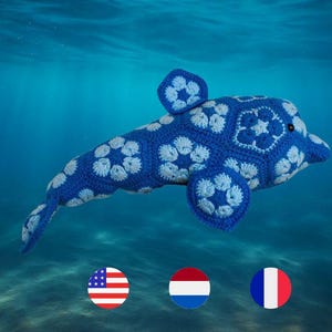Dolphin African flowers Crochet Pattern, dolphin amigurumi, fish crochet, summer beach crochet, ENGLISH/DUTCH/français