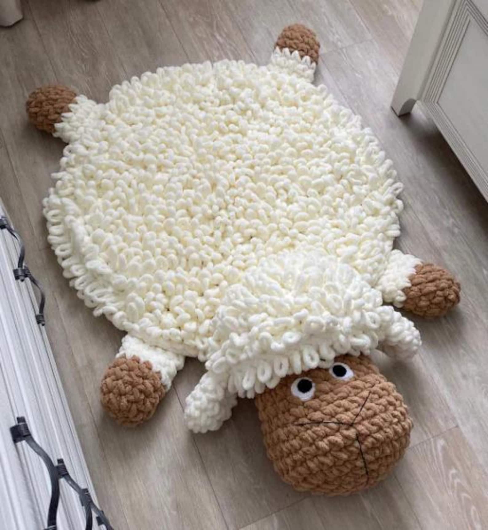 January Sheep Rug Pattern Crochet Fluffy Sheep Rugs Crochet Pattern, Kids Rug, Playroom Rug ...