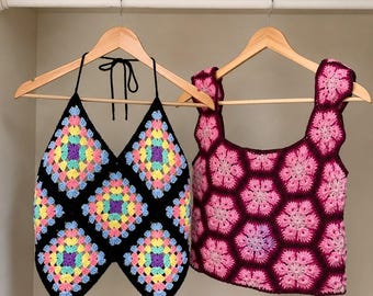 Granny Squares & African flowers Top Crochet Patterns , Summer crochet top , Fashion Crochet Top