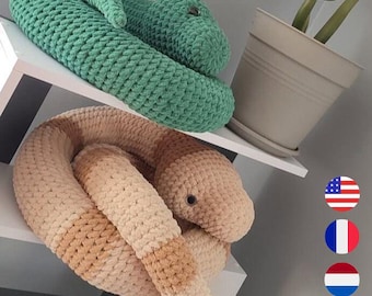 Big Snake crochet pattern, snake amigurumi, snake plush toy, kids crochet, realistic big snake, ENGLISH/DUTCH/français