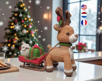 Reindeer with Sleigh Crochet Pattern, Christmas reindeer , xmas decor, christmas amigurumi, festive decor, noel crochet, kerst haakpatroon