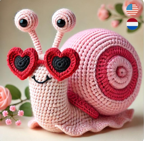 Valentines Love Snail Crochet pattern, Valentines crochet pattern gift, easy to follow instructions