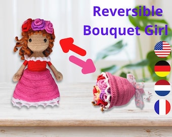 Reversible Flip Doll into bouquet of flowers Crochet Pattern, Flip bouquet crochet