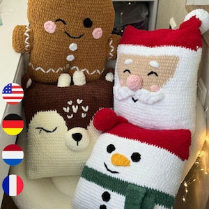 Christmas Pillows Set Crochet Pattern , christmas crochet pattern, snowman, santa crochet, reindeer crochet, ENGLISH/GERMAN/français/DUTCH