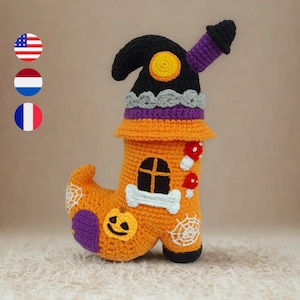 Halloween Witch Boot House Crochet Pattern , Witch crochet, spooky amigurumi halloween decoration, haunted house pdf, ENGLISH/français/DUTCH