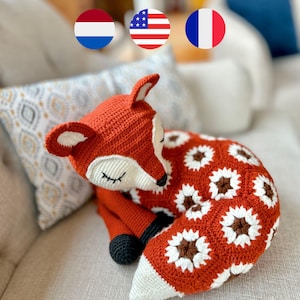 Sleepy Fox African flowers Crochet Pattern, floral design, granny squares, ENGLISH/DUTCH/français