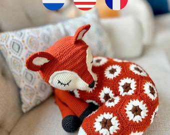 Sleepy Fox African flowers Crochet Pattern, floral design, granny squares, ENGLISH/DUTCH/français