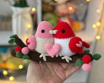 Valentine’s Kissing Birds Crochet Pattern, love amigurumi, lovebirds crochet, valentine's day gift