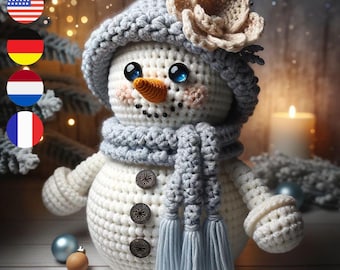 Uroczy wzór szydełkowy na bałwana świątecznego - Amigurumi świąteczne - Łatwy do naśladowania plik pdf - Prezent szydełkowy na Boże Narodzenie - angielski/niemiecki/holenderski/francuski