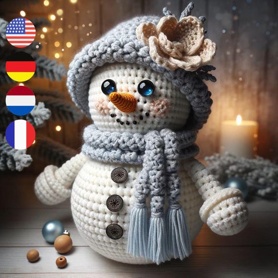 Adorable Christmas Snowman Crochet Pattern - Christmas Amigurumi - Easy to follow pdf - Gift crochet christmas -English/German/Dutch/French