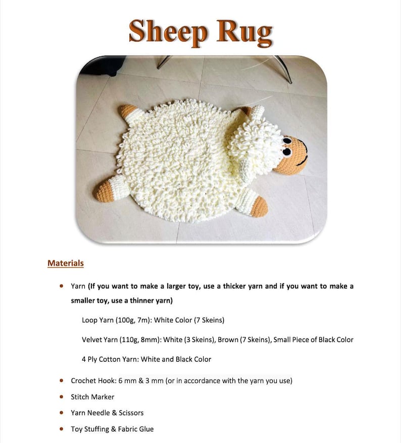 January Sheep Rug Pattern Crochet Fluffy Sheep Rugs Crochet Pattern, Kids Rug, Playroom Rug ...