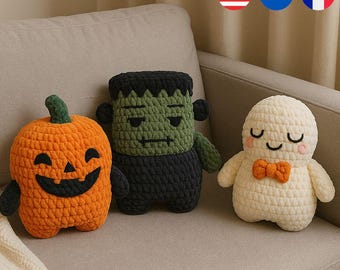 Häkelmuster für Halloween-Kissen, Halloween-Häkeln, Halloween-Amigurumi, gruseliges Häkeln, Halloween-Dekor-Häkeln, ENGLISCH/Französisch/NIEDERLÄNDISCH