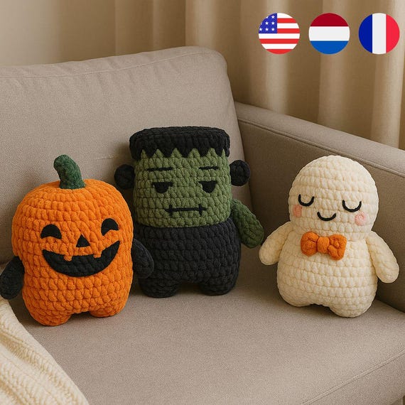 Halloween Pillows Crochet Pattern, Halloween crochet , halloween amigurumi, spooky crochet , halloweend decor crochet, ENGLISH/FRENCH/DUTCH
