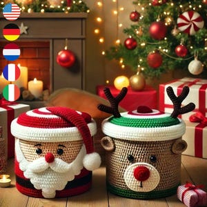 Weihnachtsboxen Häkelanleitungen für Weihnachtsmann und Rudolph, Weihnachtsgeschenkbox, Häkelanleitungen für Weihnachten, Häkelanleitung für den Weihnachtsmann, Häkelanleitung für Rudolph, Mehrsprachig