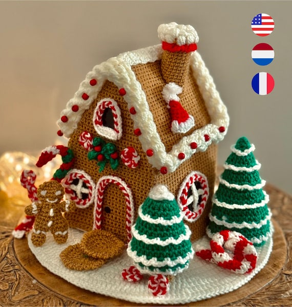 Christmas gingerbread House Crochet Pattern , christmas tree crochet, amigurumi, noel crochet, kerst haakpatroon, ENGLISH/DUTCH/FRENCH