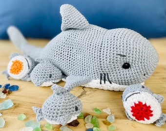 Crochet Shark Memory Game Pattern – Amigurumi with Mini Sharks - Montessory Crochet Game - Kids toy crochet