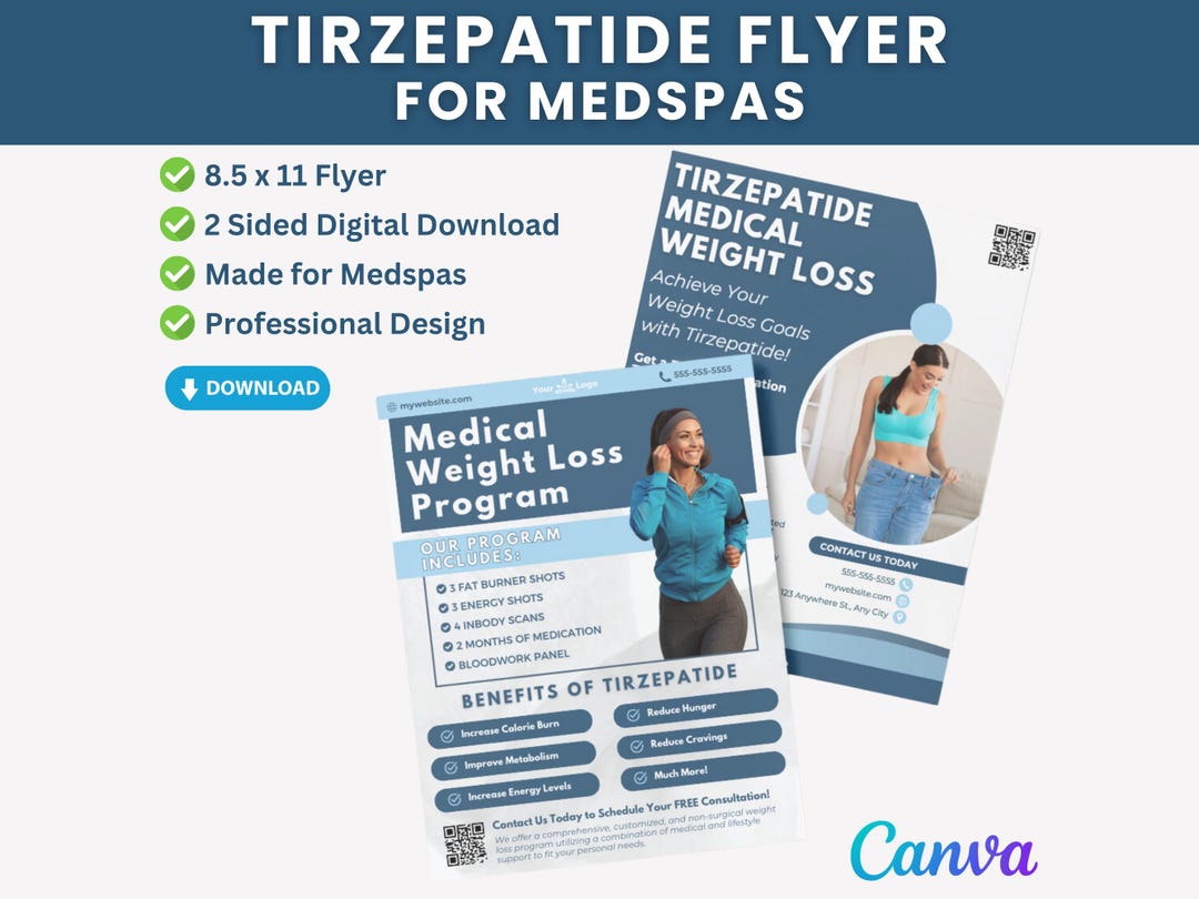 Tirzepatide Medical Weight Loss Info Program Canva Flyer | Printable ...