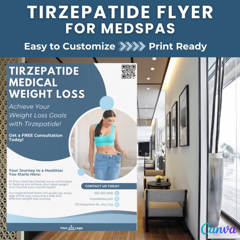 Tirzepatide Medical Weight Loss Info Program Canva Flyer | Printable ...
