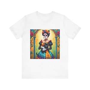 Kleurrijk Sugar Skull-T-shirt, Day of the Dead-shirt, Halloween-kleding, T-shirt in gotische stijl, Feestelijk grafisch T-shirt