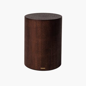 Dark Oak Veneer Side Table, Cylindrical Wood Table, Modern Accent Decor
