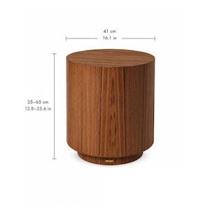 Walnut Wood Veneer Pedestal Side Table , Cylindrical Design image 1